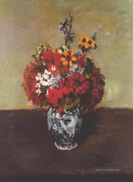 Dahlien in einer Delfter Vase Paul Cezanne Ölgemälde
